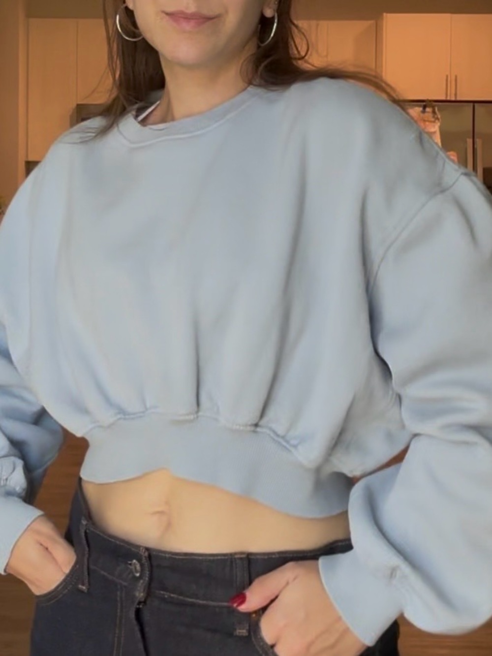 ZARA Cropped Crewneck Sweatshirt - Light Blue